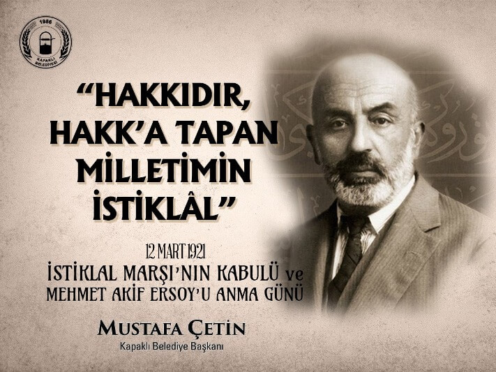 Başkan Çetin’in 12 Mart İstiklal Marşı’nın Kabulü ve Mehmet Akif Ersoy’u Anma Günü mesajı