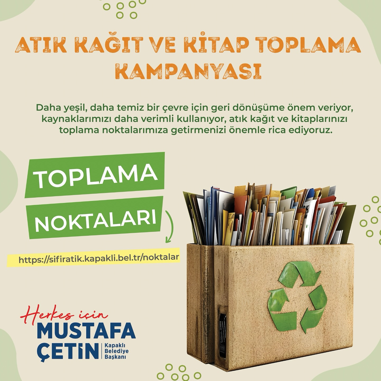 Kapaklı Belediyesi’nden Geri Dönüşüme Destek: Atık Kâğıt ve Kitap Toplama Kampanyası Başladı