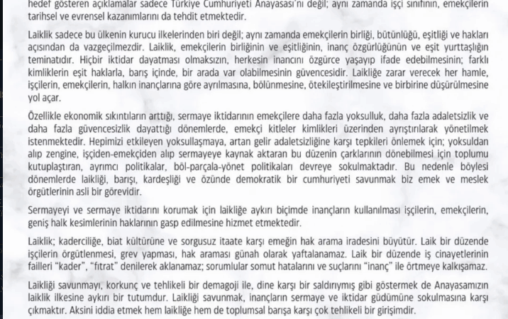 DİSK, KESK, TMMOB ve TTB’den Ortak Laiklik Açıklaması