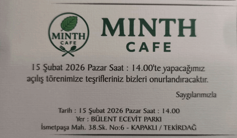 Kapaklı’ya Yeni Bir Lezzet Noktası: Minth Cafe 15 Şubat’ta Açılıyor