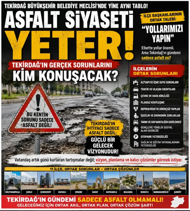 Tekirdağ Büyükşehir Belediye Meclisi’nde Yol ve Asfalt Gündemi Tartışma Yarattı